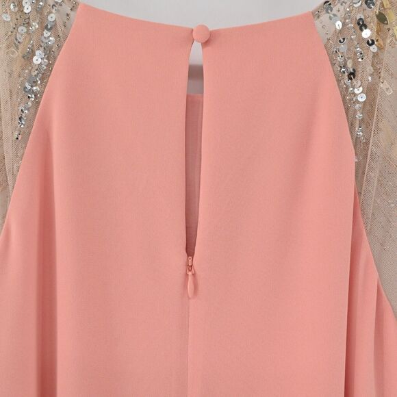 AIDAN MATTOX Dress Womens Size 14 Flutter Sleeve Embellished Beaded Sheath Peach - Picture 8 of 14